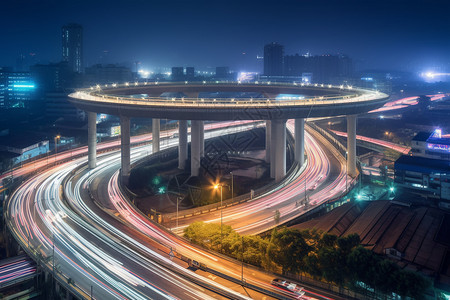 夜晚城市立交桥的交通景观背景图片