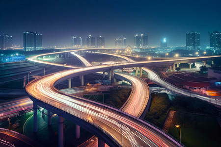夜晚城市交通立交桥建筑景观背景图片