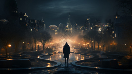 城市街头的孤独男子图片