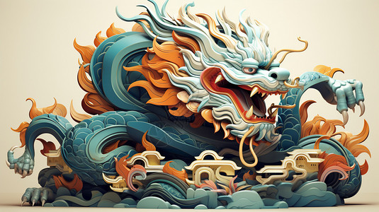 创意中国龙雕塑概念图图片
