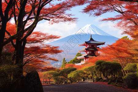 秋天富士山秋天的红叶背景