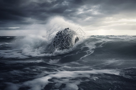 海浪中浮出海面的白鲸图片