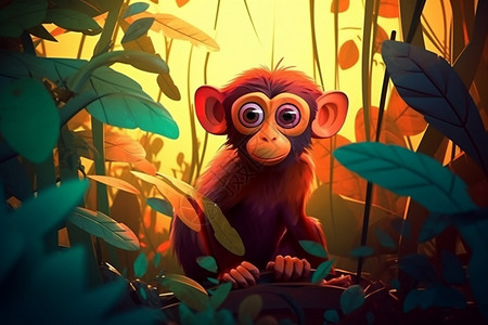 丛林中的猴子卡通插画图片