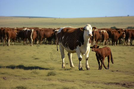 母牛与小牛草原上的牛背景