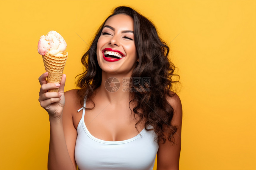 吃冰淇淋的女人图片