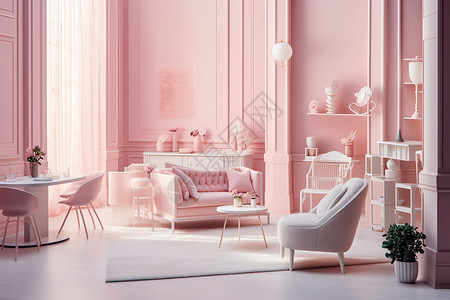 粉红色家居芭比风室内装饰插画