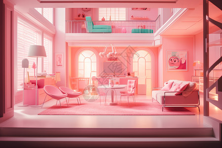 粉红色家居芭比梦之屋玩具插画