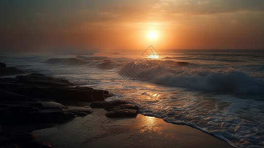 海上缥缈的日出图片