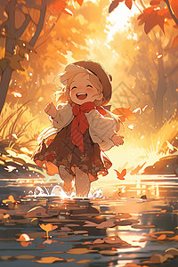 漫步秋季的女孩背景图片