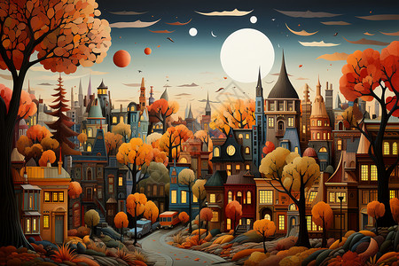 抽象艺术创意秋天城市景观背景图片
