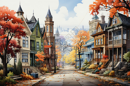 风景如画的秋天的城市景观图片