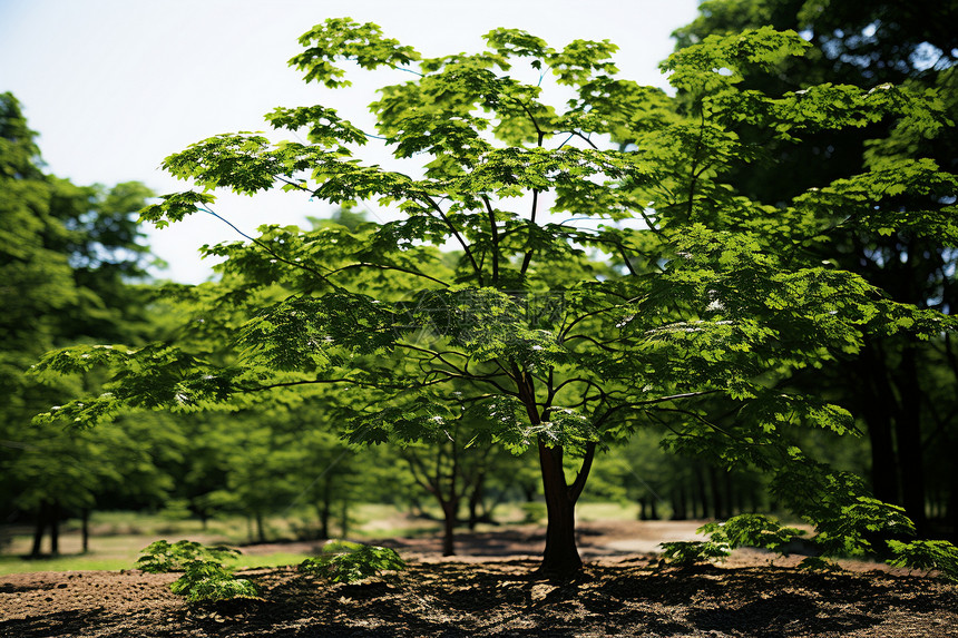 夏季公园中生长的树木图片