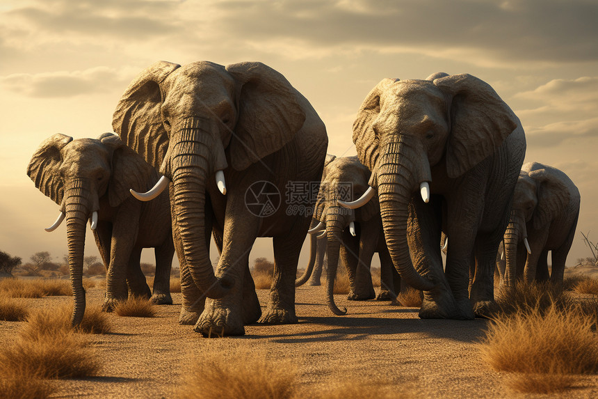 非洲荒原中的大象群图片
