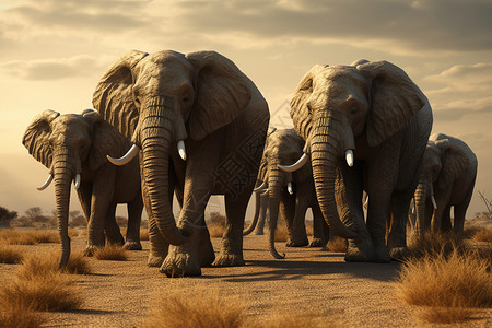 非洲荒原中的大象群高清图片