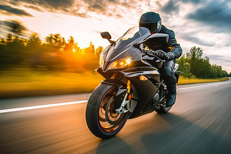 追求速度的摩托骑手公路高清图片素材
