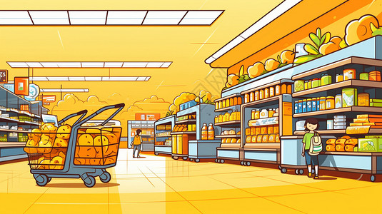 大超市素材购物超市插画