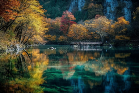 秋天河面的自然风光图片