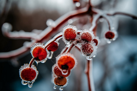 树枝上结冰的果子图片