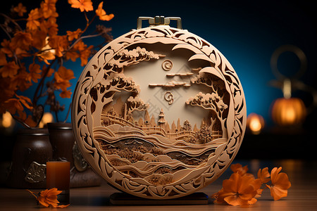 中国传统优雅月饼木雕包装设计图片
