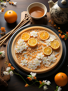 中秋节日中国传统优雅广式蛋黄月饼背景图片