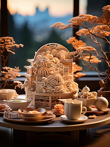 中秋中国传统优雅广式月饼背景图片