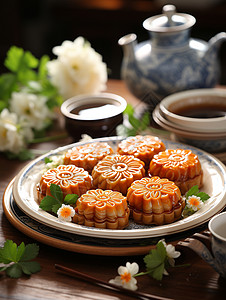 中国传统月饼东方美学背景图片