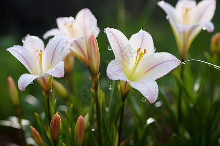 盛开百合花上的水滴图片