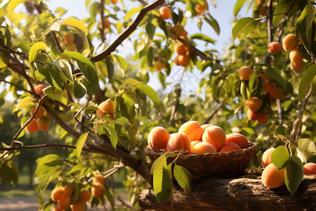 果园收获收获的黄桃背景