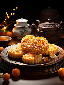 精美食品素材迷人的中国月饼背景