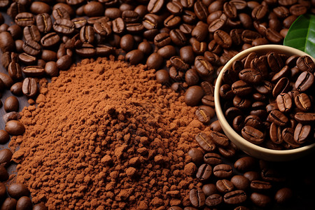 气味香醇的咖啡豆粉末背景图片