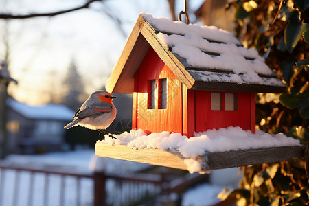 院子中可爱的鸟屋高清图片