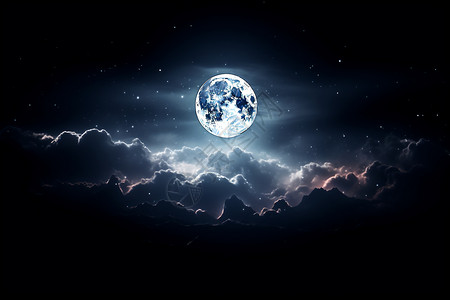 夜晚天空中的月亮景观背景图片