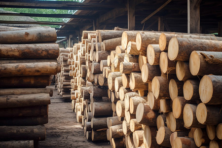 摆放整齐的木材大型木材加工厂背景