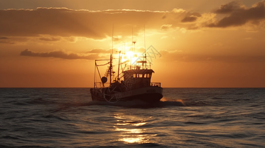 出海打鱼作业的渔船背景图片