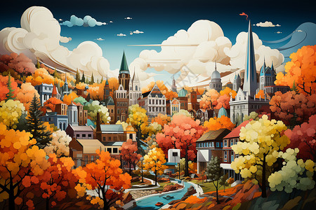 秋天的城市建筑背景图片