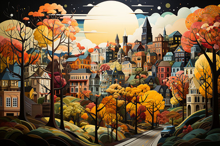 秋天色彩的城市景观图片