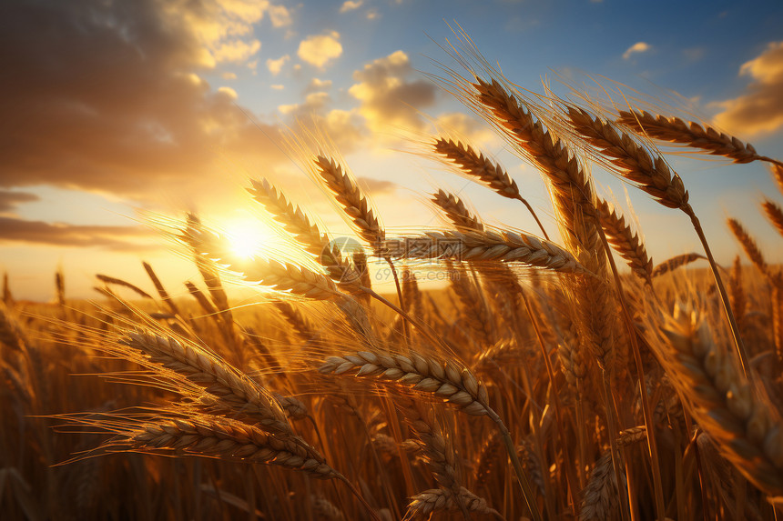 夕阳下农田中的小麦图片