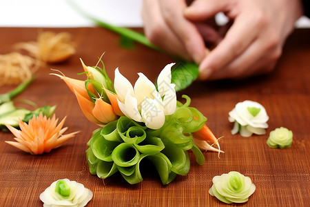 艺术宴会邀请函把食材雕成花朵背景
