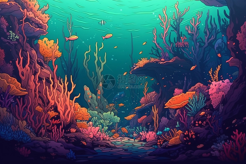 插画风海底世界图片
