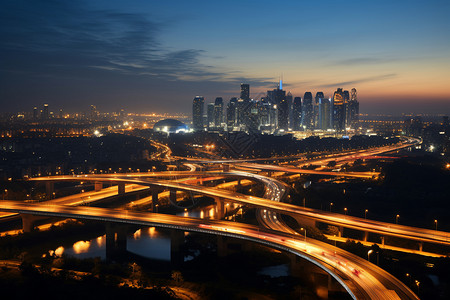夜间的城市的立交桥背景图片