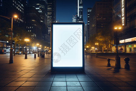 门头广告牌夜晚街道的LED灯箱设计图片