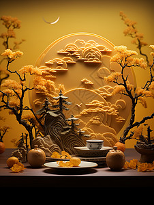 中式蛋黄月饼的产品展示背景图片