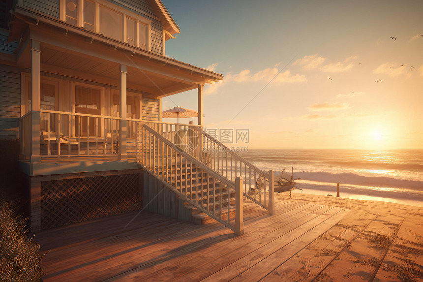 黄昏漂亮的海景别墅图片