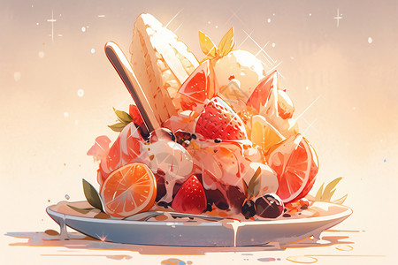 美味的水果奶油冰淇淋图片