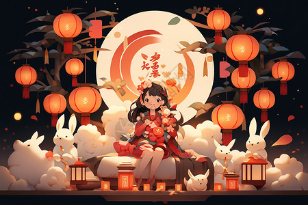 创意中秋节氛围卡通插图图片