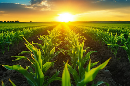 农田土地上栽培的农作物玉米背景图片