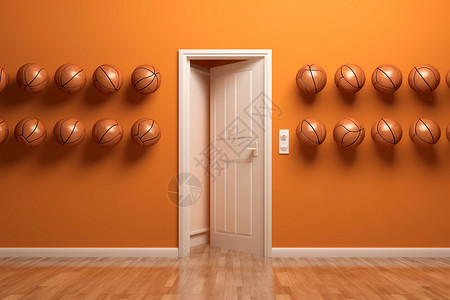 创意室内房屋墙壁的篮球图片