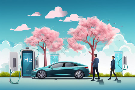 汽车生态新能源排放汽车插画