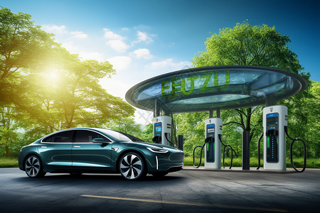 绿色电源新能源汽车充电设计图片