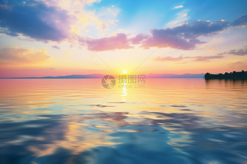 平静海面上的夕阳图片